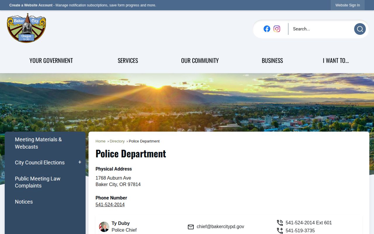 Baker City Police Department directory for Baker County arrest record contacts